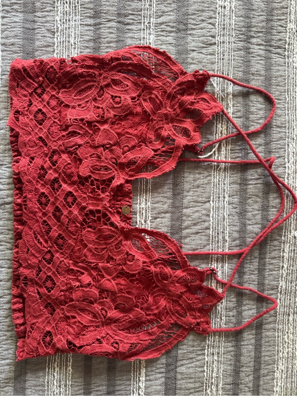 Free People Red Floral Lace Bandeau Bralette